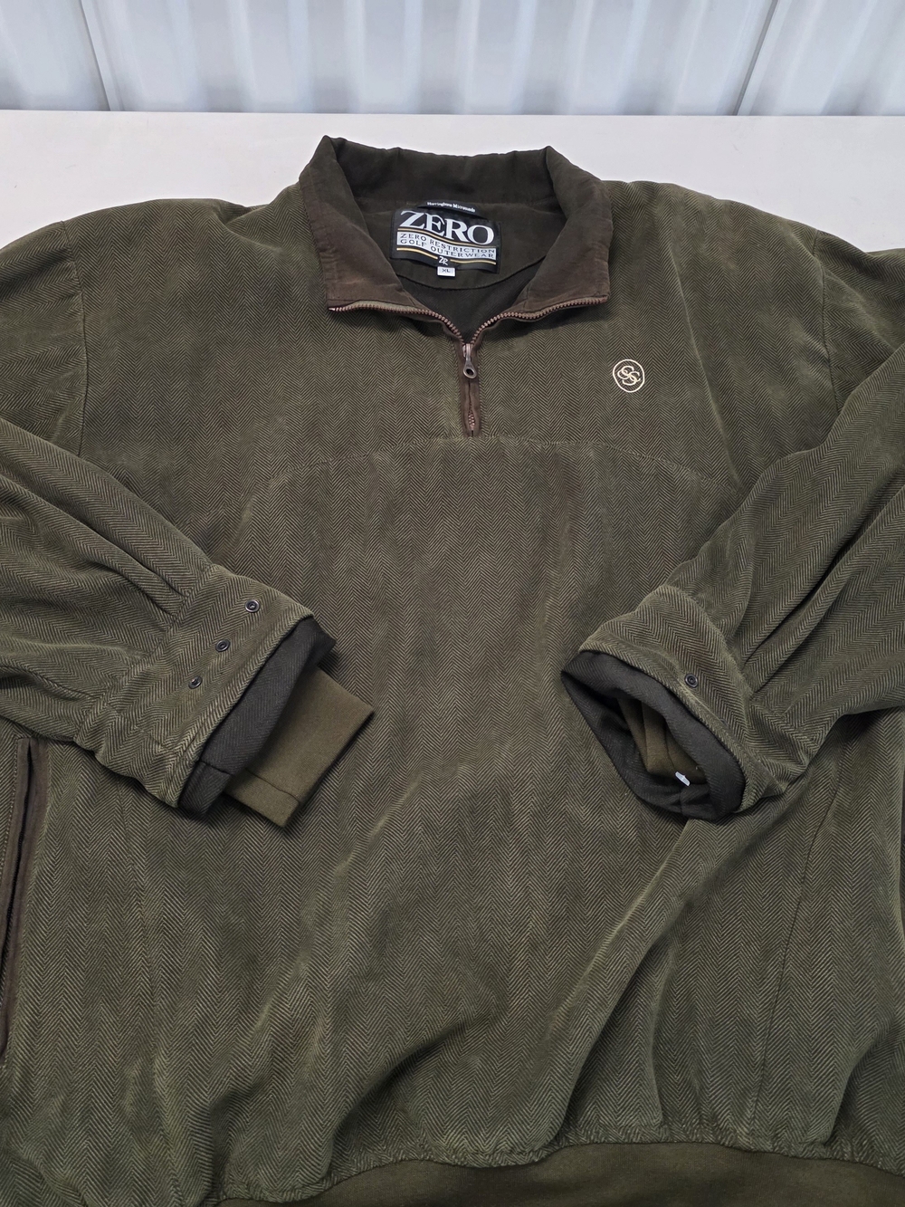 Zero Restriction Golf Outerwear Harrington Microsuede Golf Logo Quarter Zip Pull